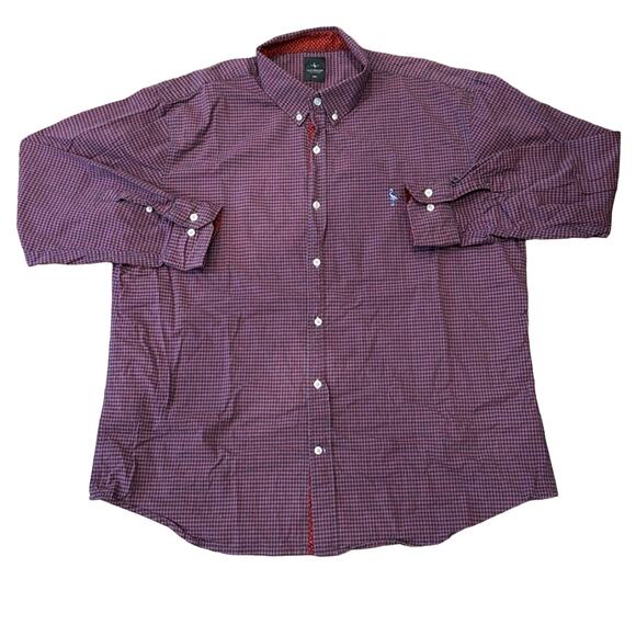 Tailorbyrd Men's Cotton Stretch Long Sleeve Shirt Red Navy Size XXL - Picture 1 of 10